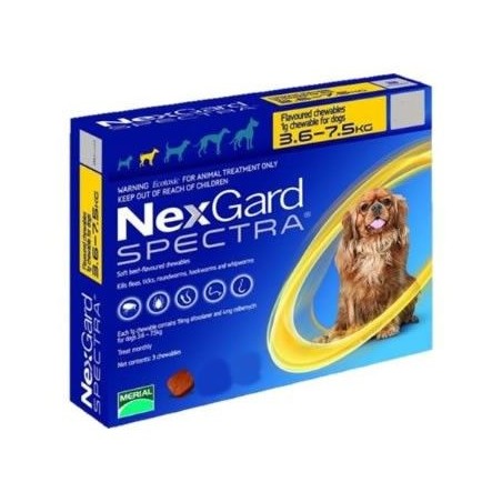 Nexgard SPECTRA Antiparasitario Perros entre 3,6 a 7,5 Kg. 3 dosis - NEXGARD SPECTRA 