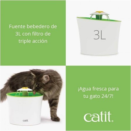 Combo Fuente Bebedera Flujo Constante  Diseño Flor Catit 2.0 para Gatos 3 L - catit  
